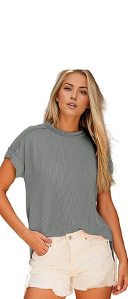 Textured Knit Exposed Stitching T-Shirt