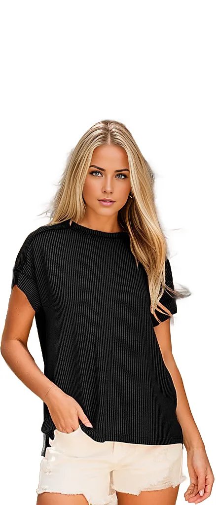 Textured Knit Exposed Stitching T-Shirt