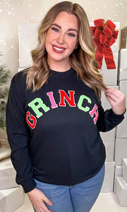 Black / S Soft Ideal Chenille Grinch Long Sleeve T-Shirt