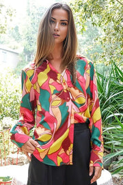 Miss Me Print Satin Blouse