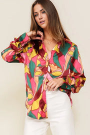 Miss Me Print Satin Blouse