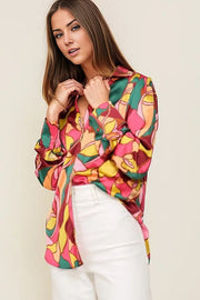 Miss Me Print Satin Blouse