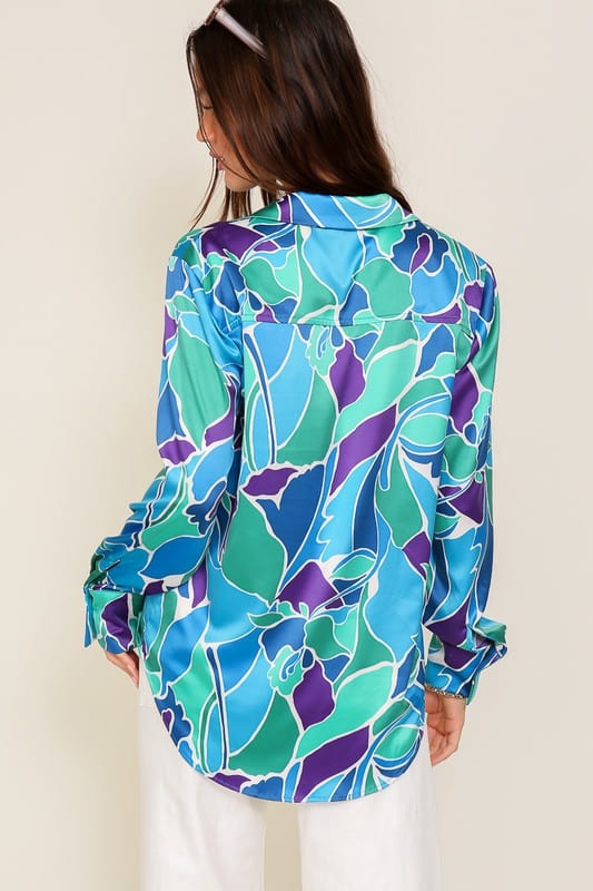 Miss Me Print Satin Blouse