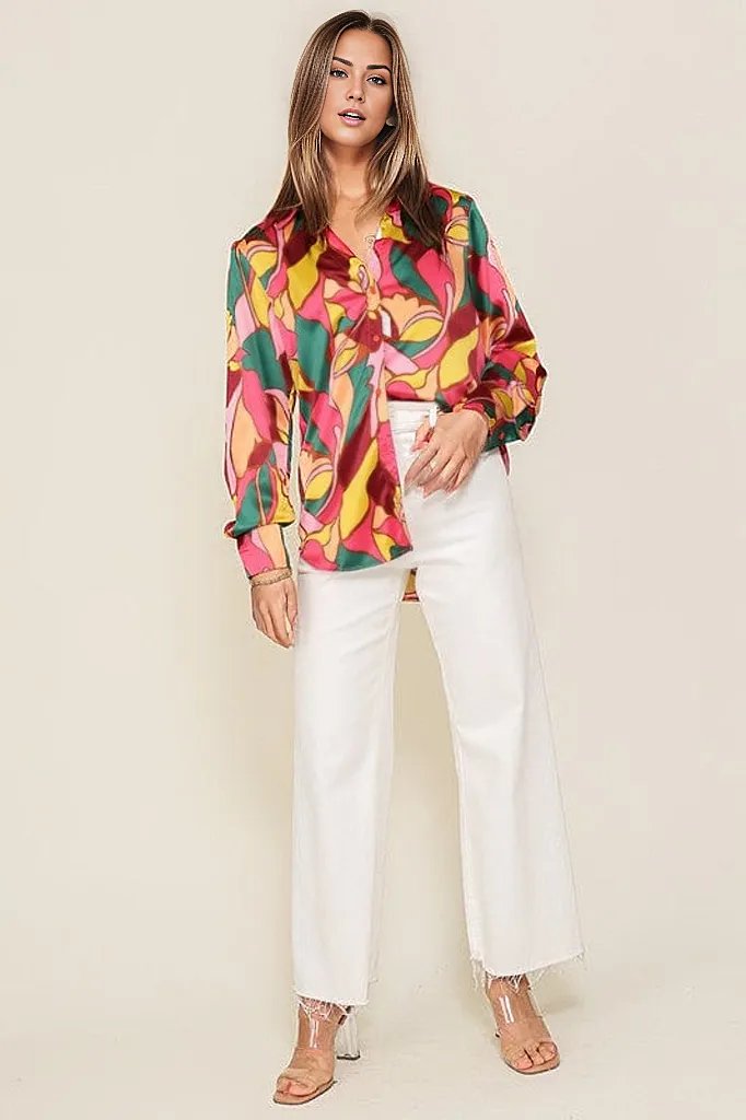 Miss Me Print Satin Blouse