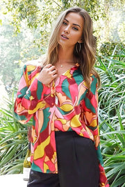 Miss Me Print Satin Blouse