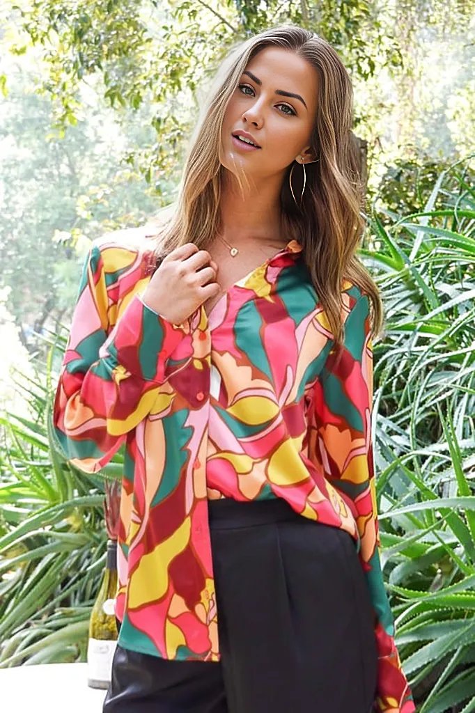 Miss Me Print Satin Blouse