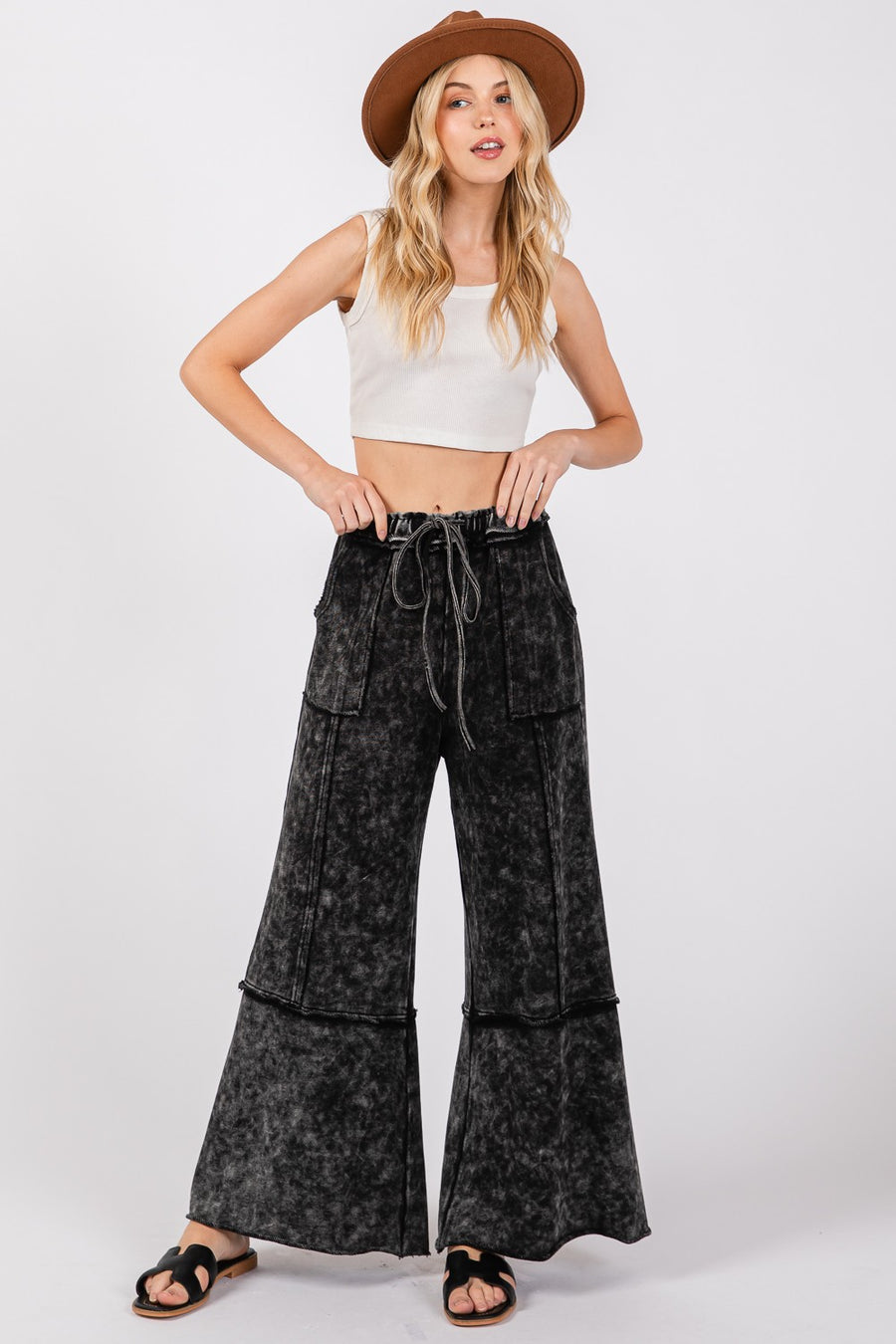 Trendsi Activewear Ash / S SAGE + FIG Mineral Washed Terry Wide Leg Pants