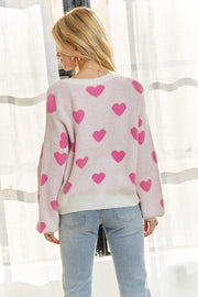 Trendsi ADORA Heart Round Neck Drop Shoulder Sweater