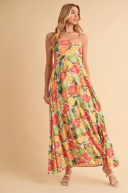 Trendsi Aemi + Co Fruit Print Square Neck Maxi Cami Dress