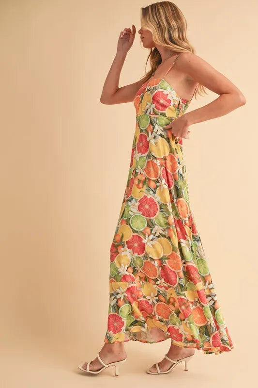 Trendsi Aemi + Co Fruit Print Square Neck Maxi Cami Dress