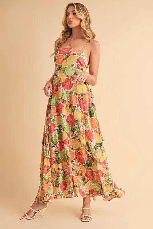 Trendsi Aemi + Co Fruit Print Square Neck Maxi Cami Dress