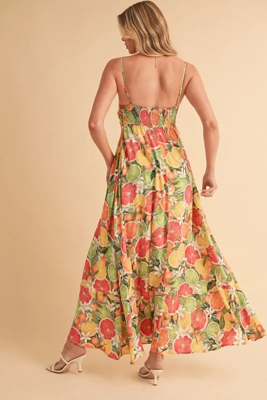 Trendsi Aemi + Co Fruit Print Square Neck Maxi Cami Dress