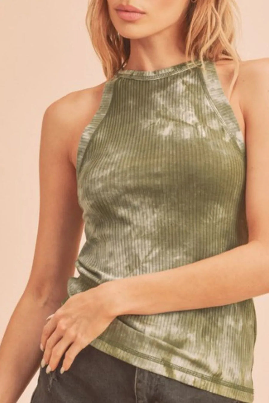 Trendsi Aemi + Co Ribbed Tie-Dye Round Neck Tank