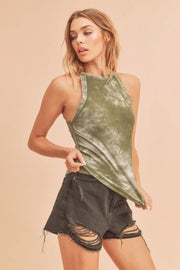 Trendsi Aemi + Co Ribbed Tie-Dye Round Neck Tank