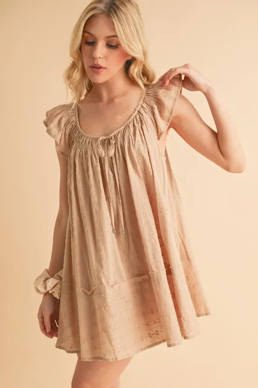 Trendsi Aemi+Co Ruffled Cap Sleeve Cotton Tunic Mini Dress
