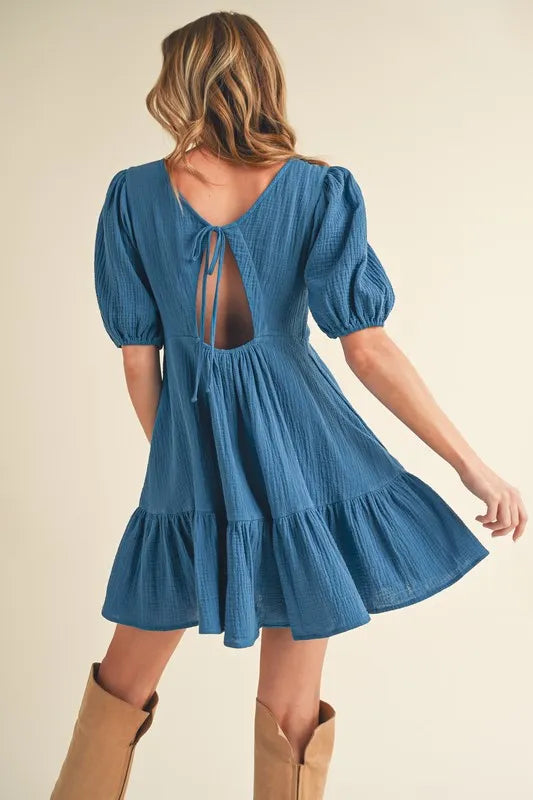 Trendsi Aemi+Co Tied Back Ruffled Short Sleeve Mini Dress