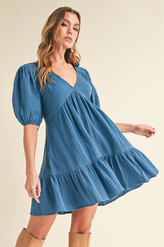 Trendsi Aemi+Co Tied Back Ruffled Short Sleeve Mini Dress