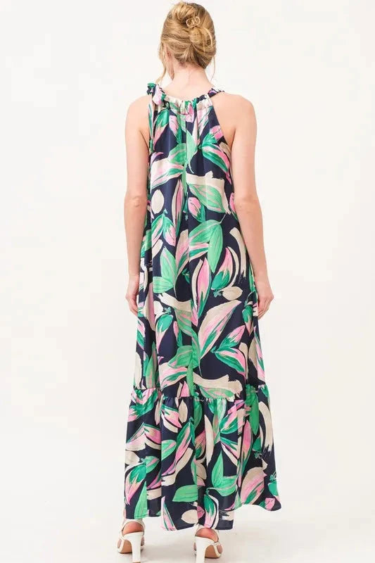 Trendsi And The Why Botanical Printed Halterneck Tiered Maxi Dress