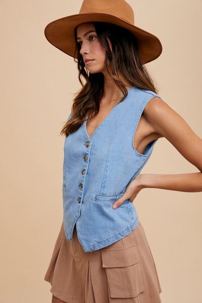 Trendsi Annie Wear Button Down V-Neck Denim Vest