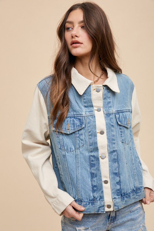 Trendsi Annie Wear Collared Neck Double Placket Denim Jacket