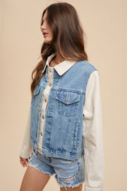 Trendsi Annie Wear Collared Neck Double Placket Denim Jacket