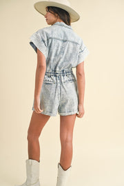 Trendsi Annie Wear Elastic Waistband Short Sleeve Denim Romper