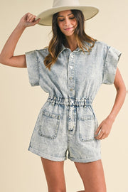 Trendsi Annie Wear Elastic Waistband Short Sleeve Denim Romper