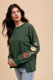 Trendsi Annie Wear Embroidered Long Sleeve French Terry Top