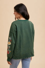 Trendsi Annie Wear Embroidered Long Sleeve French Terry Top