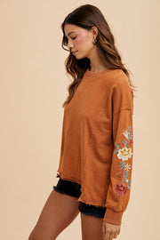 Trendsi Annie Wear Embroidered Long Sleeve French Terry Top