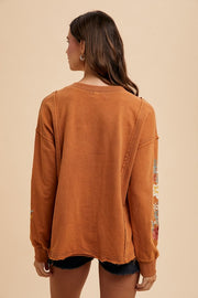 Trendsi Annie Wear Embroidered Long Sleeve French Terry Top