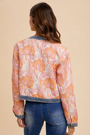 Trendsi Annie Wear Floral Jacquard Denim Contrast Button Down Jacket