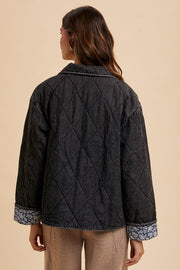 Trendsi Annie Wear Quilted Printed Lining Snap Down Denim Jacket