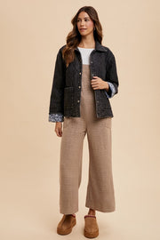 Trendsi Annie Wear Quilted Printed Lining Snap Down Denim Jacket