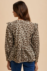 Trendsi Annie Wear Tied Leopard Round Neck Peplum Blouse