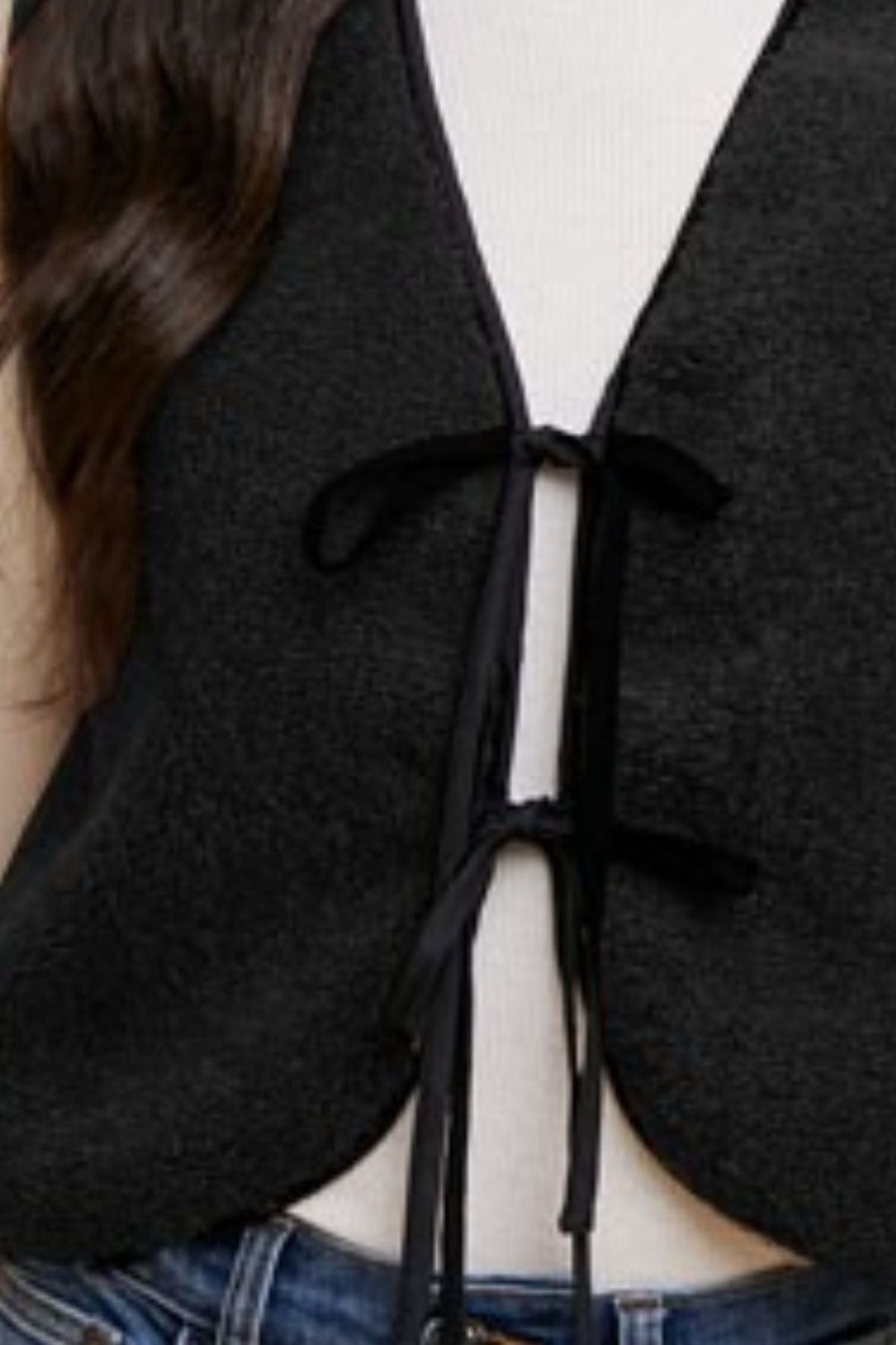 Trendsi Annie Wear V-Neck Tie Detail Vest Coat