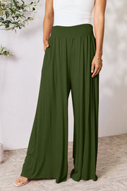 Trendsi Army Green / S Double Take Full Size Smocked Wide Waistband Wide Leg Pants