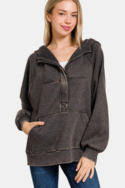 Trendsi Ash Black / S Zenana Acid Wash Fleece Kangaroo Hoodie