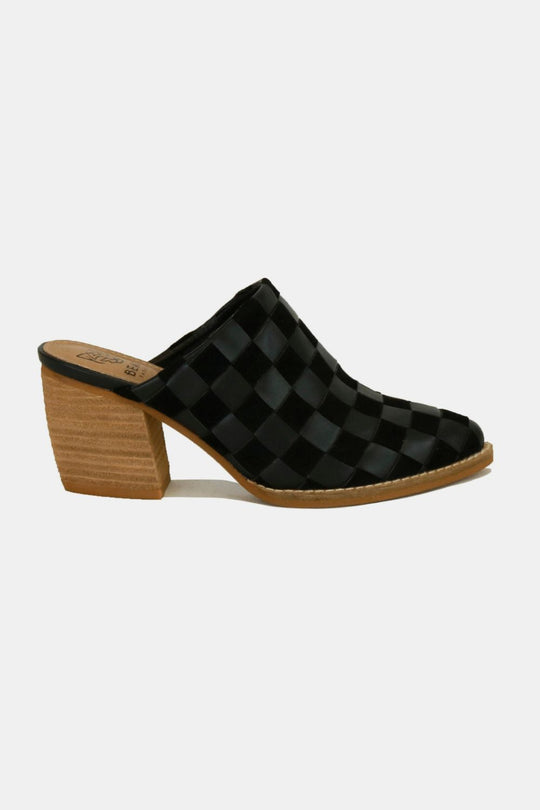 Trendsi Beast Fashion Woven Checkerboard Block Heel Mule Shoes