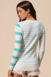 Trendsi BiBi Contrast Striped Asymmetrical Hem Knit Top