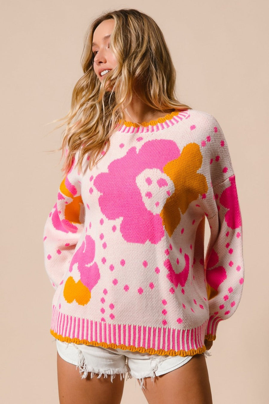 Trendsi BiBi Flower Pattern Contrast Sweater