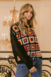 Trendsi BiBi Granny Square Front Long Sleeve Top