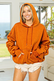 Trendsi BiBi Ruched Long Sleeve Washed Fleece Hoodie