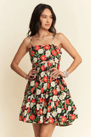 Trendsi Black / M Davi & Dani Floral Scalloped Cutout Back Mini Dress