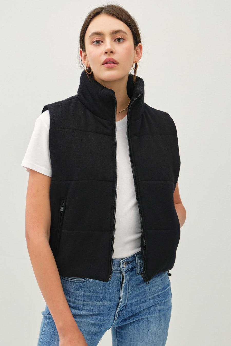 Trendsi Black / S Be Cool Zip Up Turtleneck Puffer Vest with Pockets