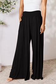 Trendsi Black / S Double Take Full Size Smocked Wide Waistband Wide Leg Pants