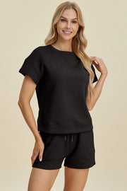 Trendsi Black / S Double Take Full Size Texture Short Sleeve Top and Shorts Set