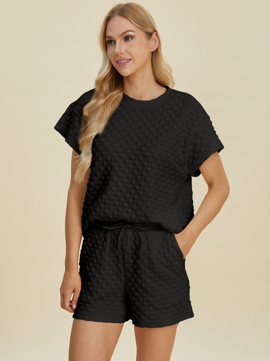 Trendsi Black / S Double Take Full Size Texture T-Shirt and Shorts Set