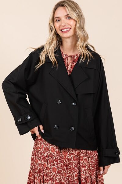 Trendsi Black / S/M Mittoshop Double Breasted Long Sleeve Trench Coat Jacket