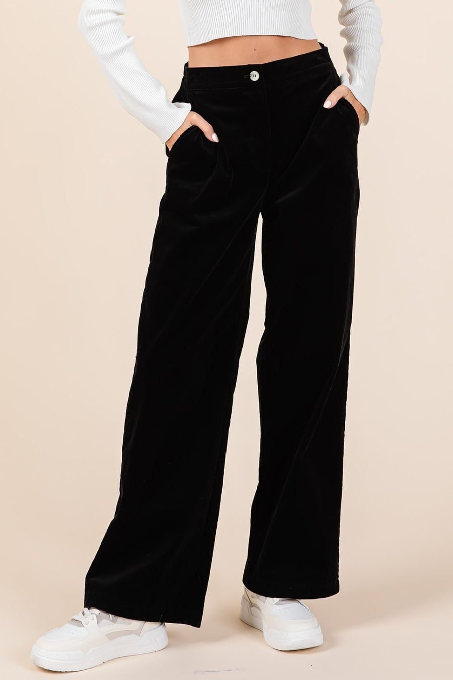 Trendsi Black / S Mittoshop Corduroy Back Elastic Waist Pants